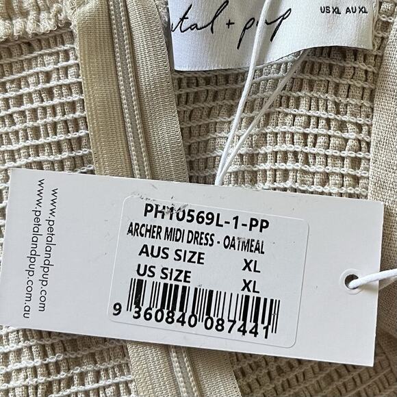 Petal & Pup Archer Linen Blend Midi Dress Size XL Oatmeal Neutral Coastal NWT - Picture 6 of 7